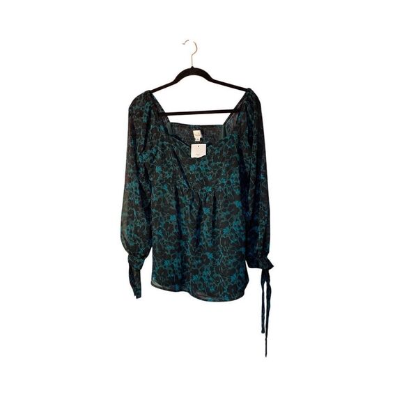 NWT Isabel Maternity Green &  Black Floral Chiffon Blouse Size Medium - Picture 4 of 7